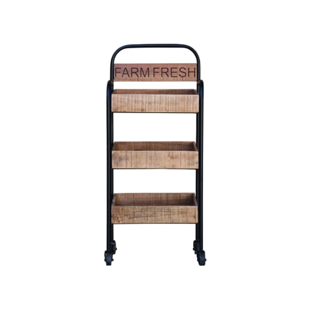 Wood And Iron Kitchen Cart In Natural Brown And Black Colour
