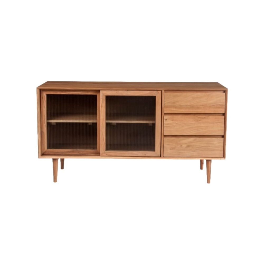 Media Cabinet With 3 Drawers And Sliding Glass Door