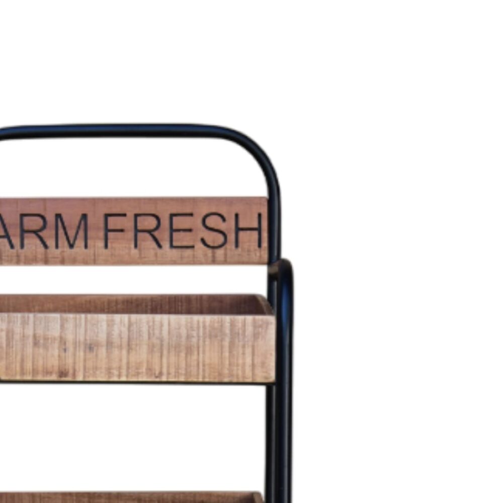 Wood And Iron Kitchen Cart In Natural Brown And Black Colour - Image 2