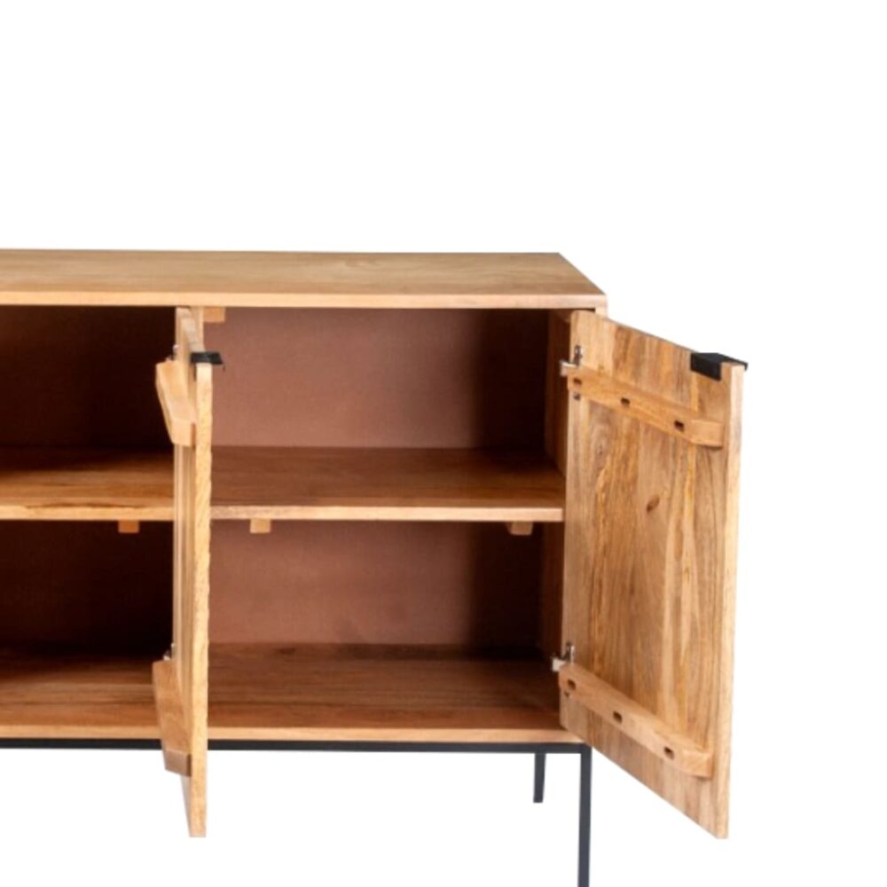 3 Door Media Cabinet In Natural Brown Colour - Image 2