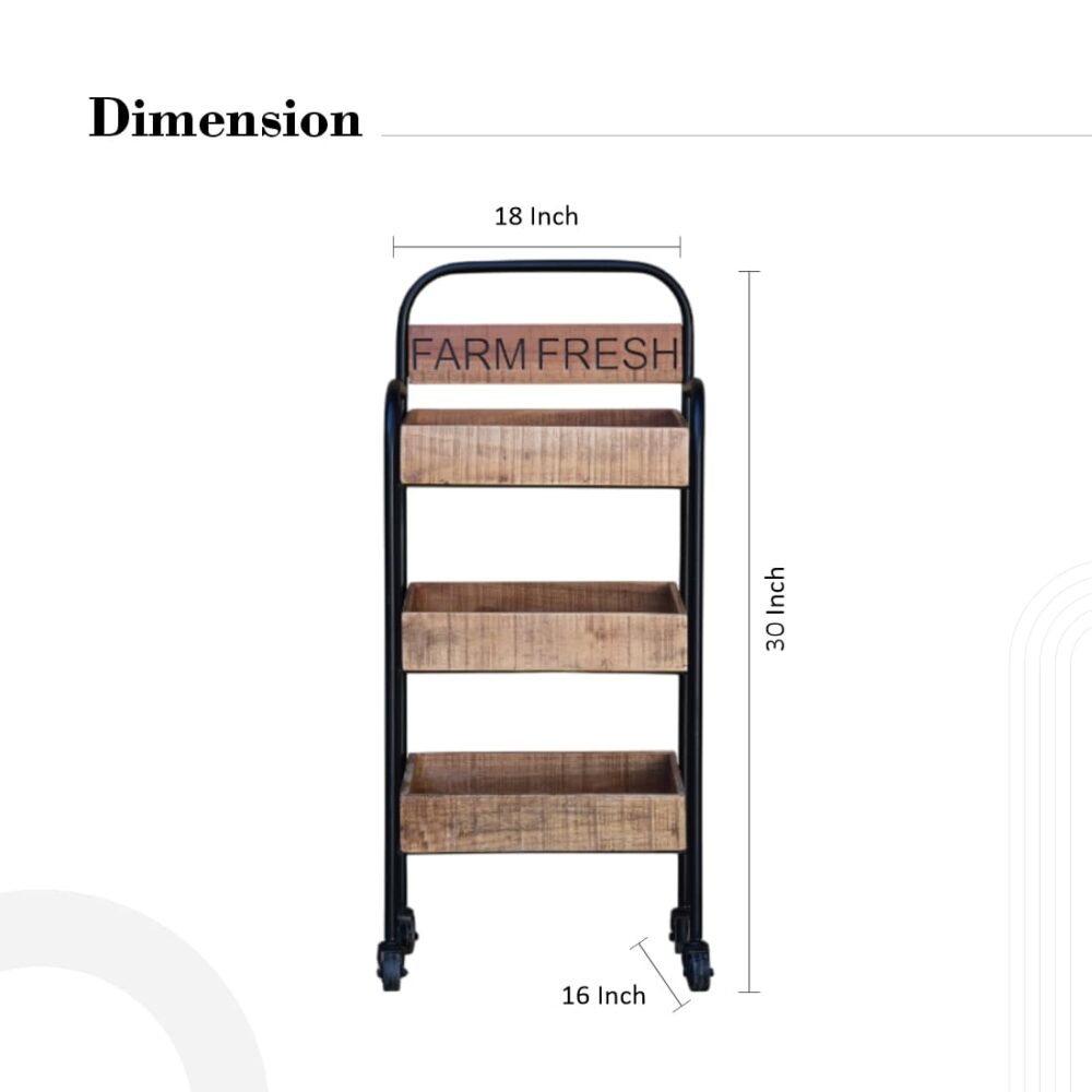 Wood And Iron Kitchen Cart In Natural Brown And Black Colour - Image 3