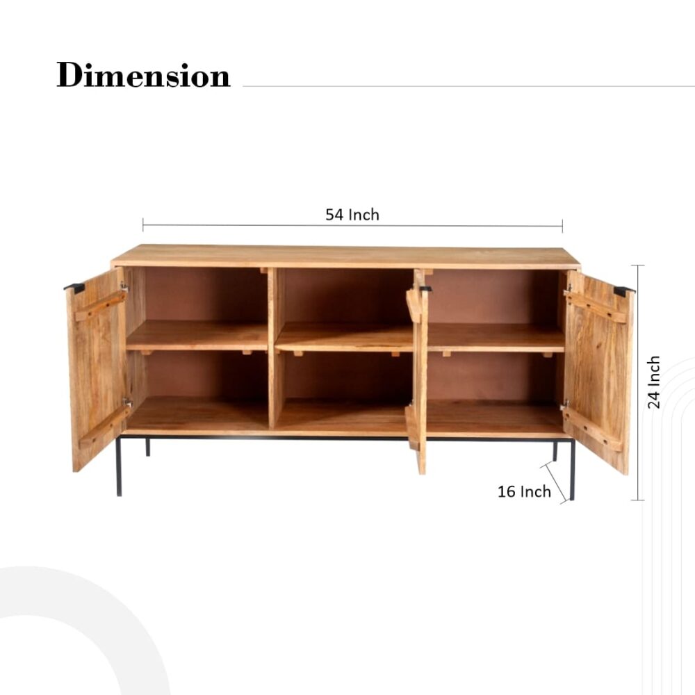 3 Door Media Cabinet In Natural Brown Colour - Image 3