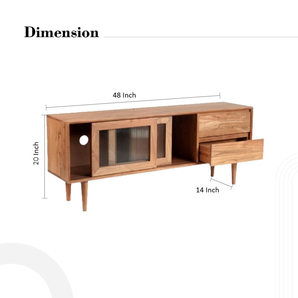 Media Cabinet with 2 drawers and sliding glass door - Image 3