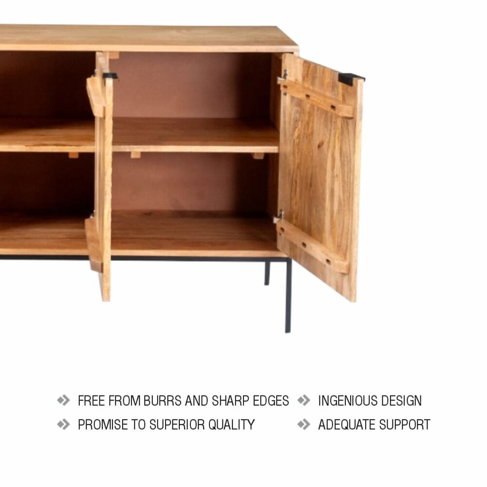 3 Door Media Cabinet In Natural Brown Colour - Image 4