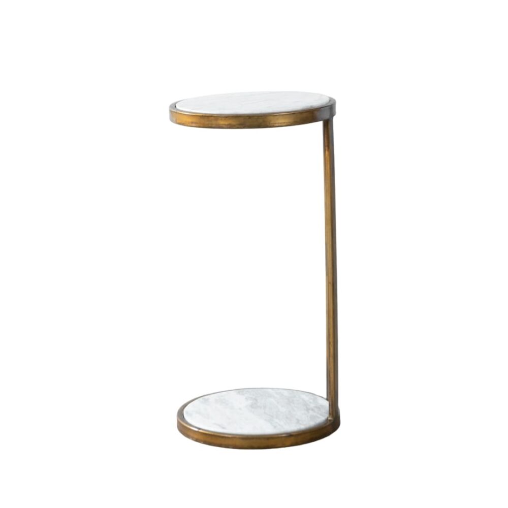 White Marble Iron Side Accent Table