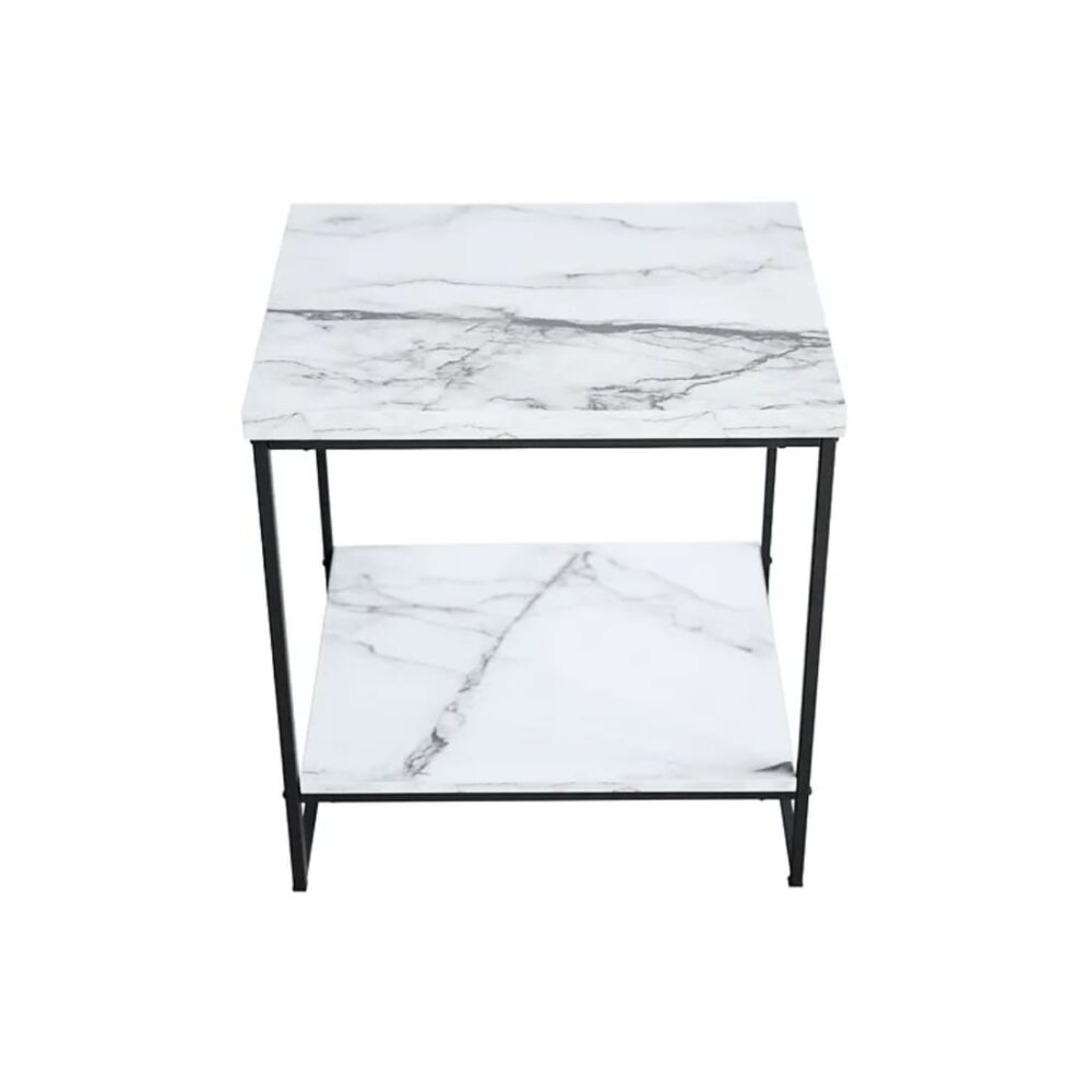 White Marble And Black Iron Side Accent Table