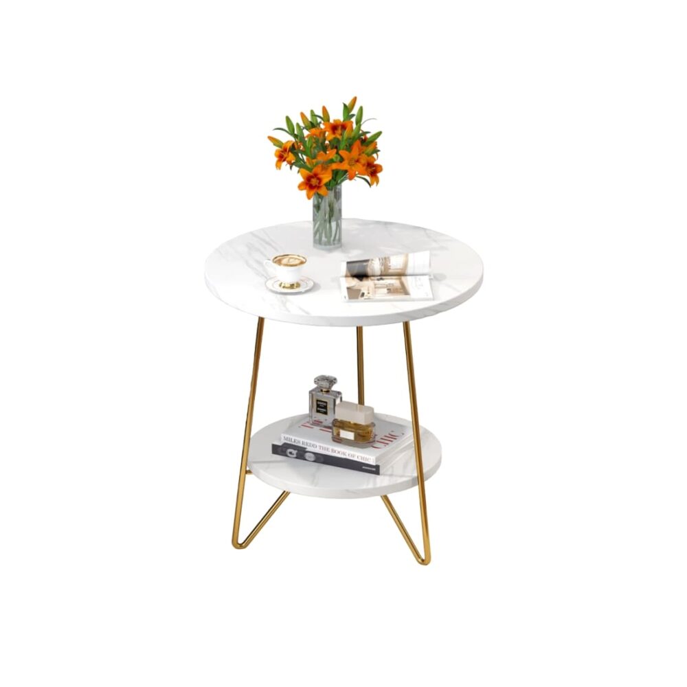 White Marble And Iron Side Accent Table