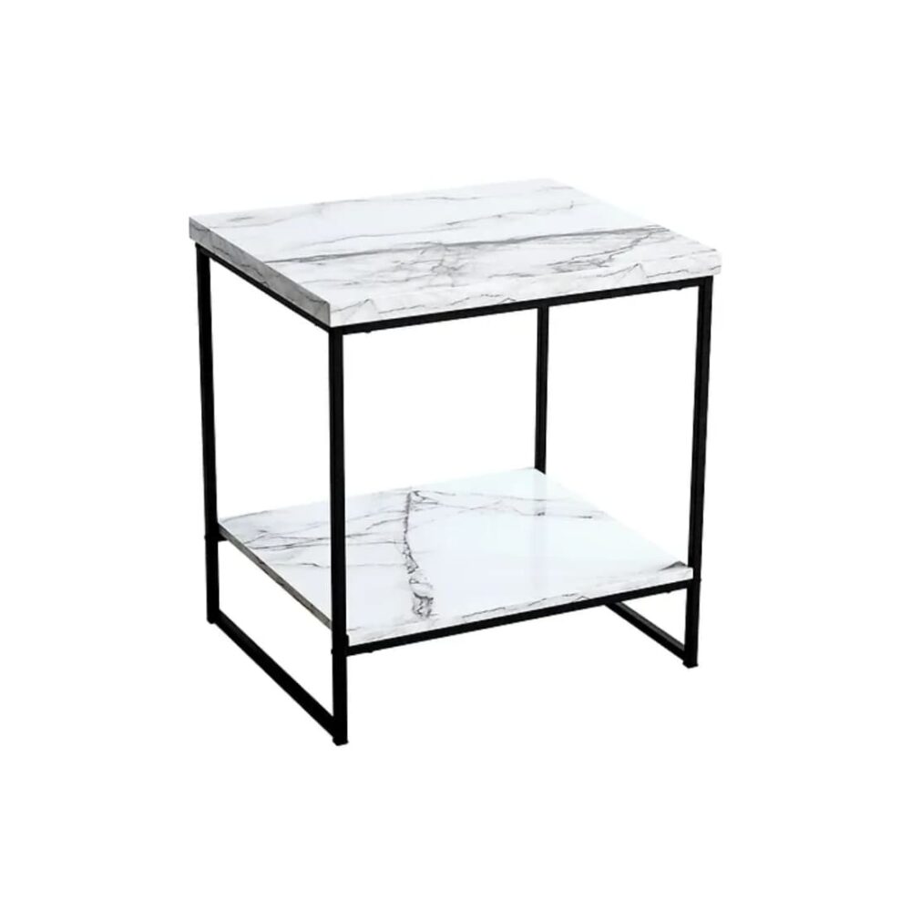 White Marble And Black Iron Side Accent Table - Image 2