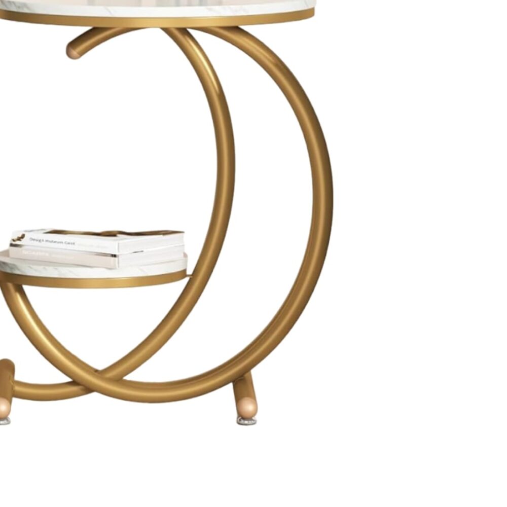 White Marble And Iron End Table - Image 2