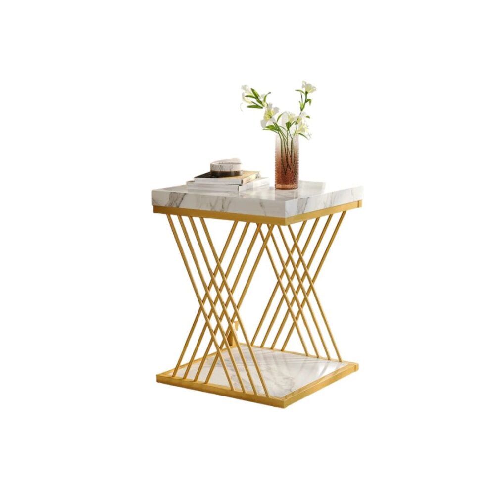 White Marble And Golden Coat Powder Side Table - Image 2