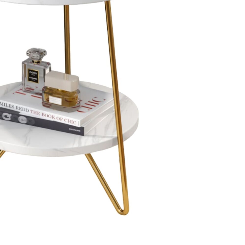 White Marble And Iron Side Accent Table - Image 2