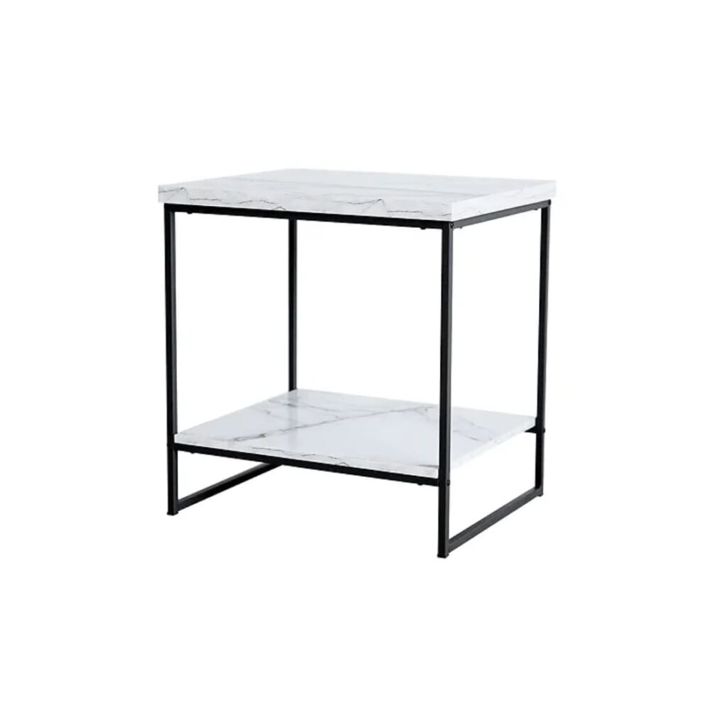 White Marble And Black Iron Side Accent Table - Image 3