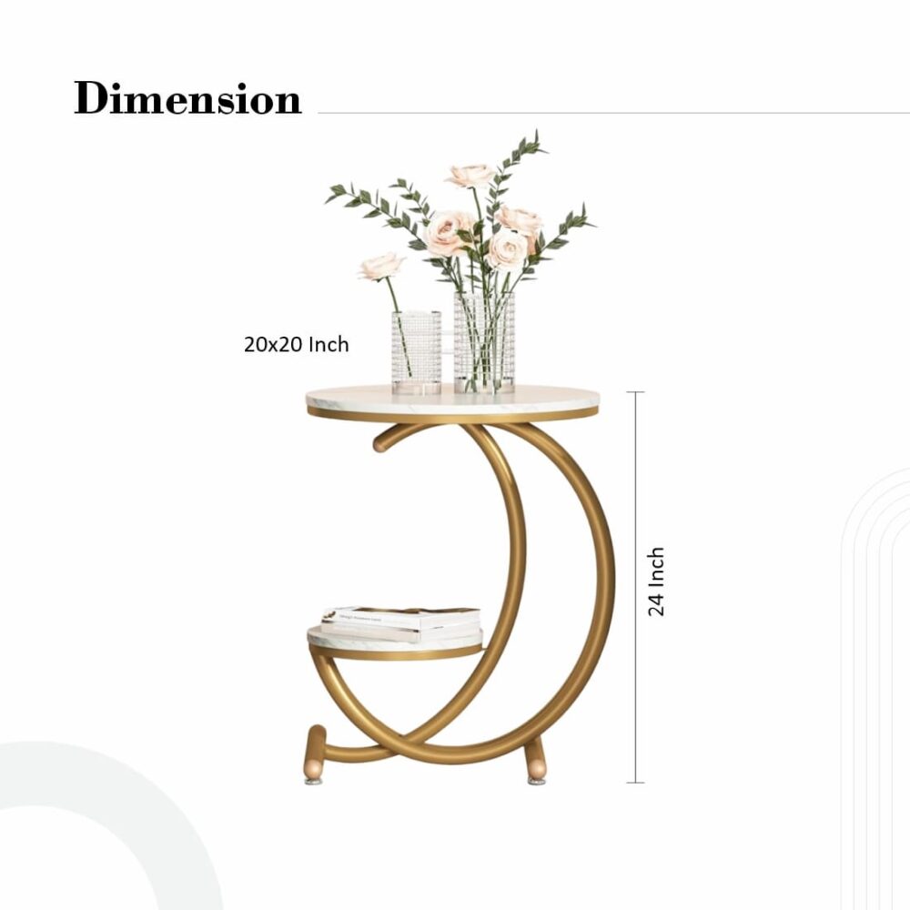 White Marble And Iron End Table - Image 3