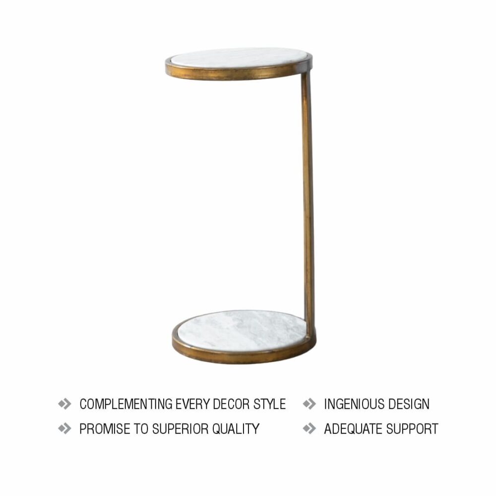 White Marble Iron Side Accent Table - Image 4