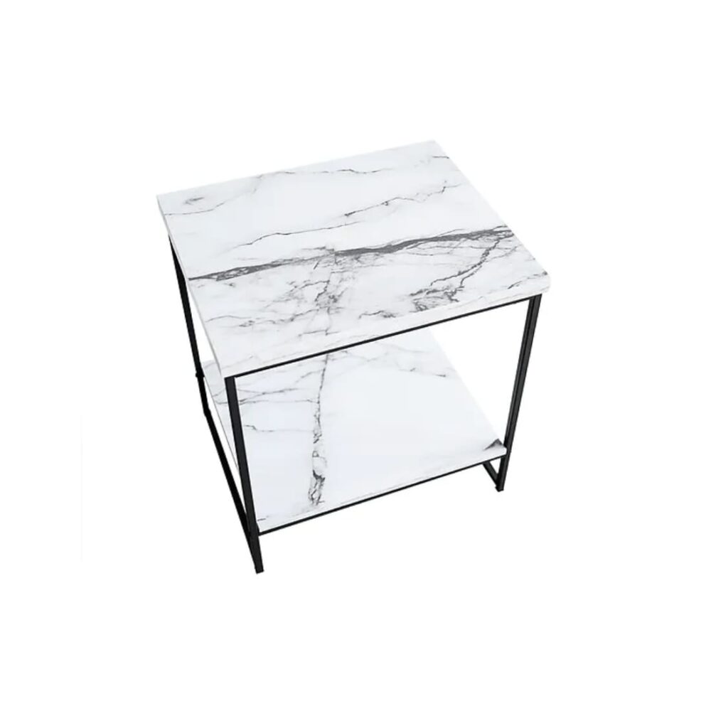White Marble And Black Iron Side Accent Table - Image 4