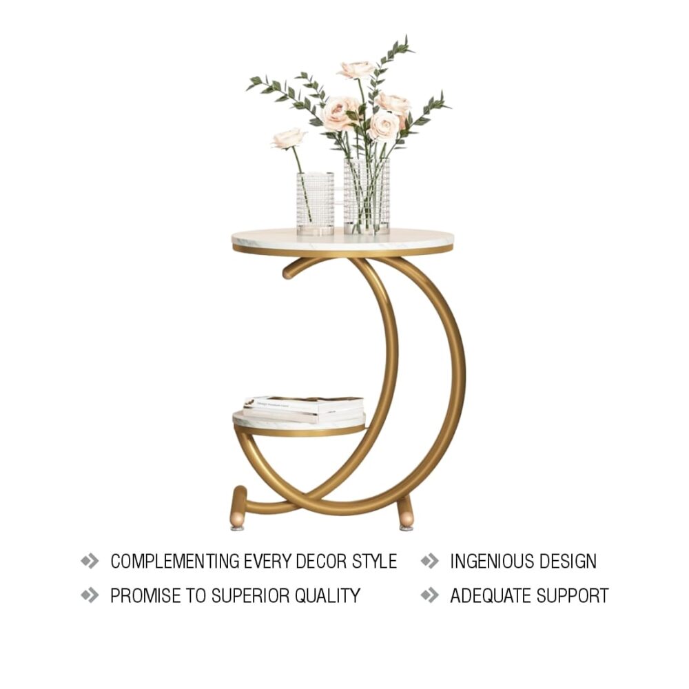 White Marble And Iron End Table - Image 4
