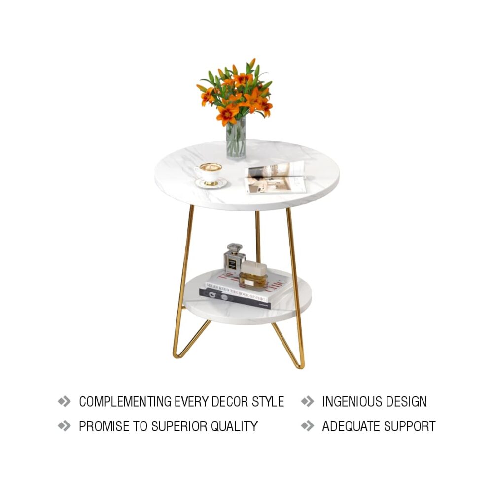 White Marble And Iron Side Accent Table - Image 5