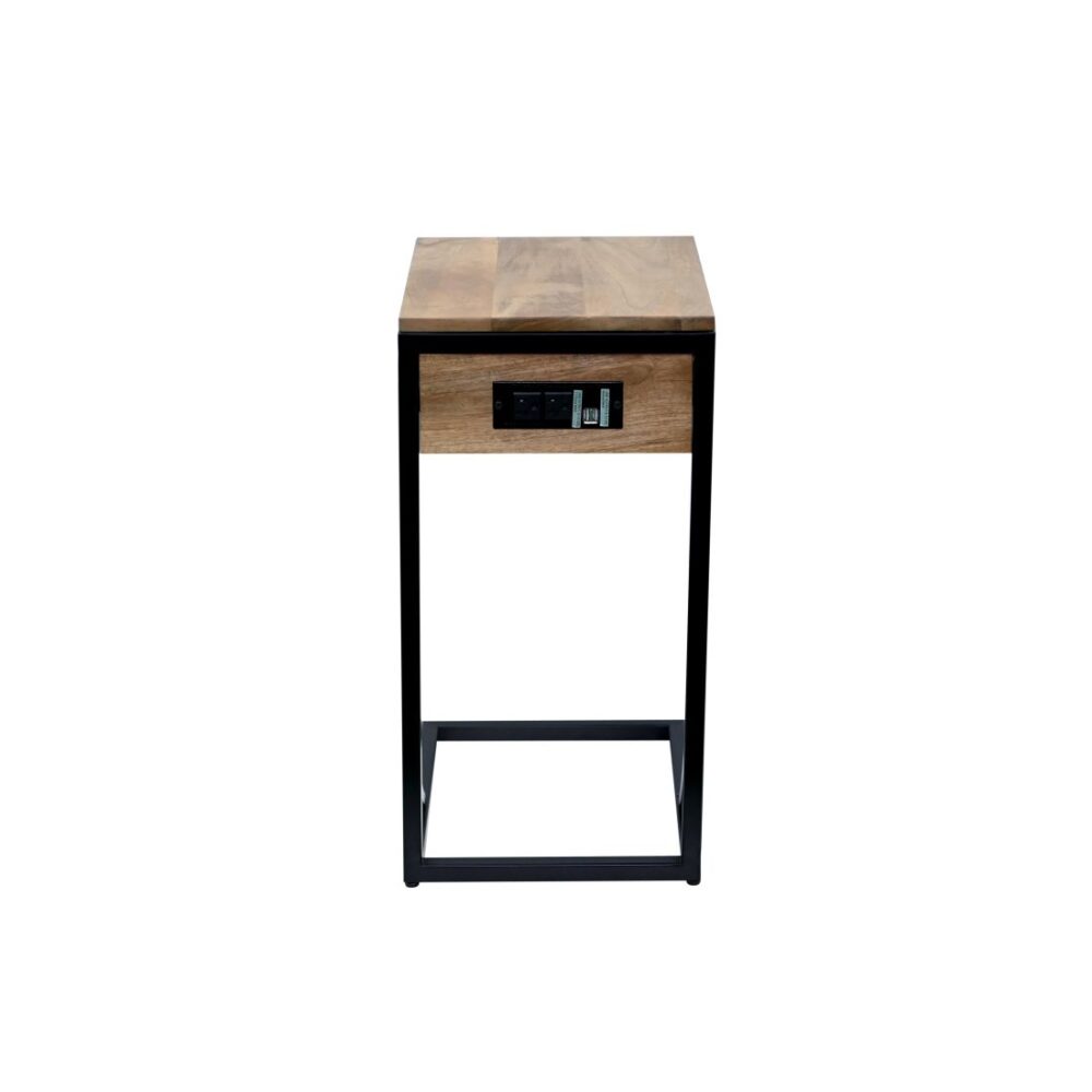 Natural Brown Side C Table With Charger Plug