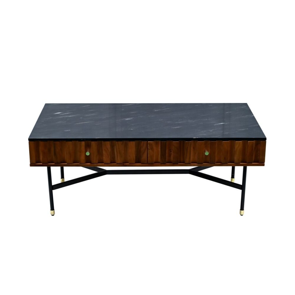 Honey Brown 4 Drawer Coffee Table with Marble Top