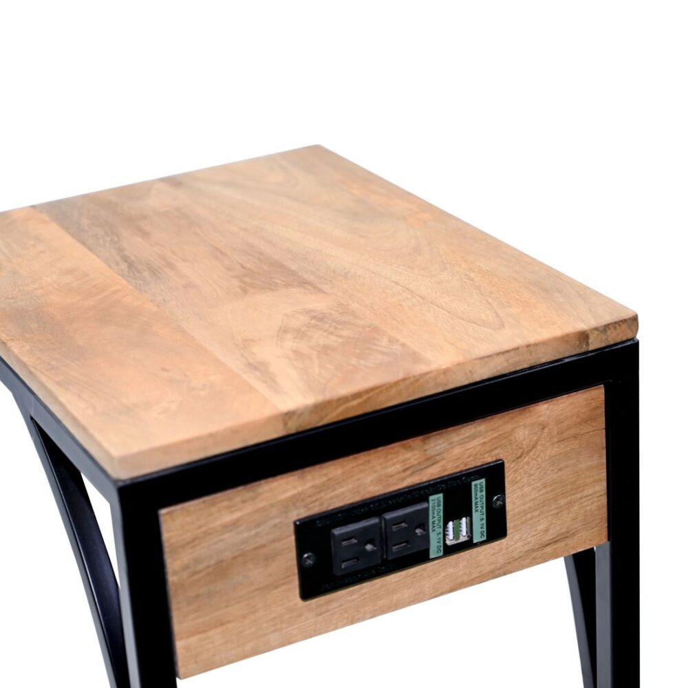 Natural Brown Side C Table With Charger Plug - Image 2