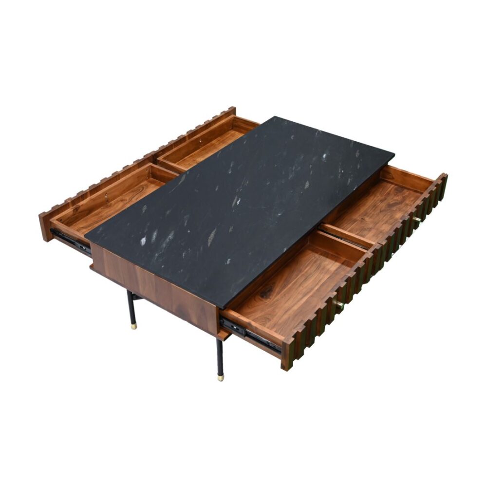 Honey Brown 4 Drawer Coffee Table with Marble Top - Image 2