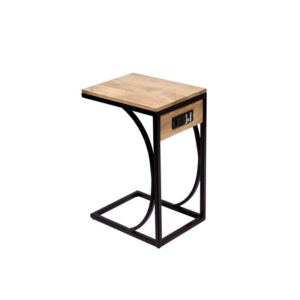 Natural Brown Side C Table With Charger Plug - Image 3