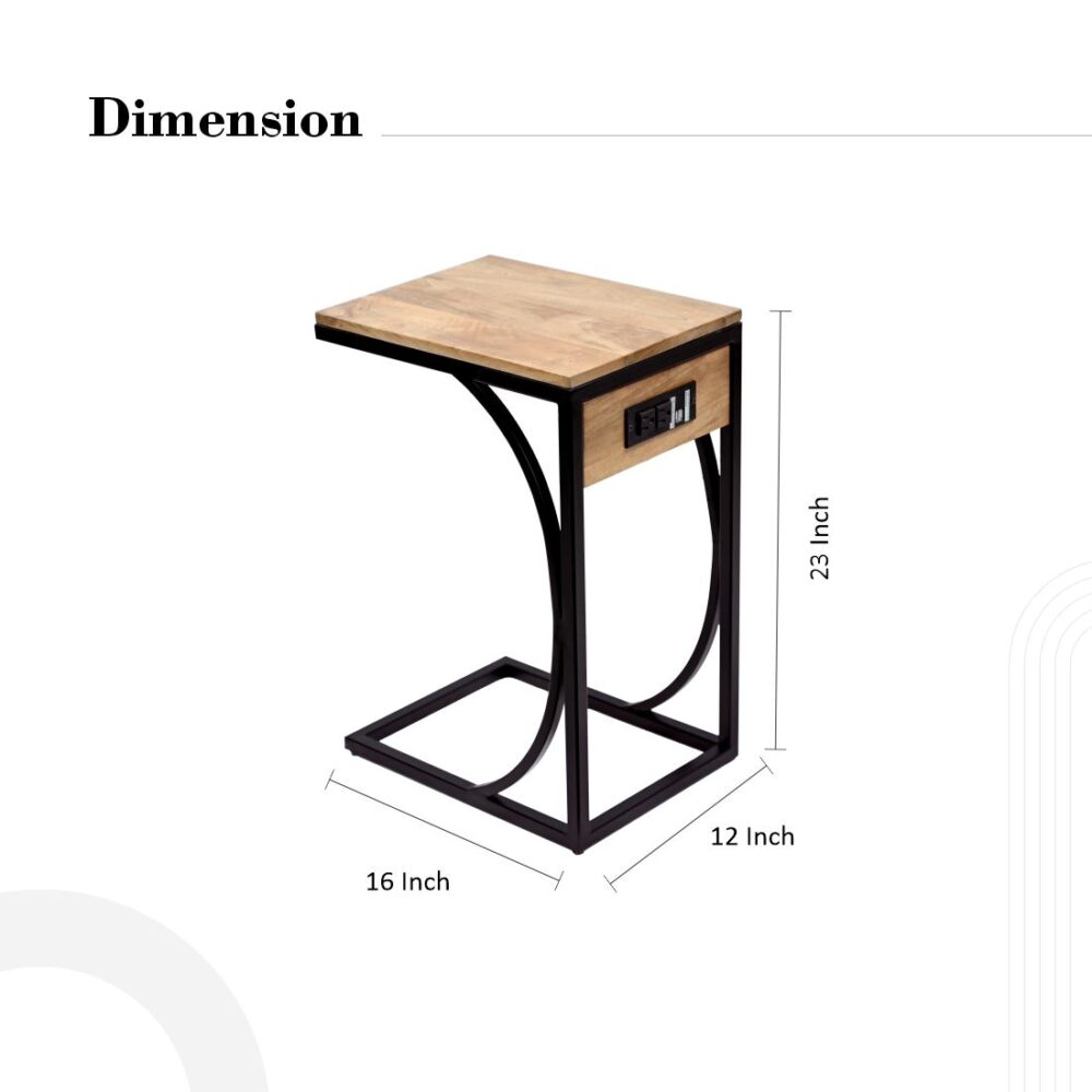Natural Brown Side C Table With Charger Plug - Image 4