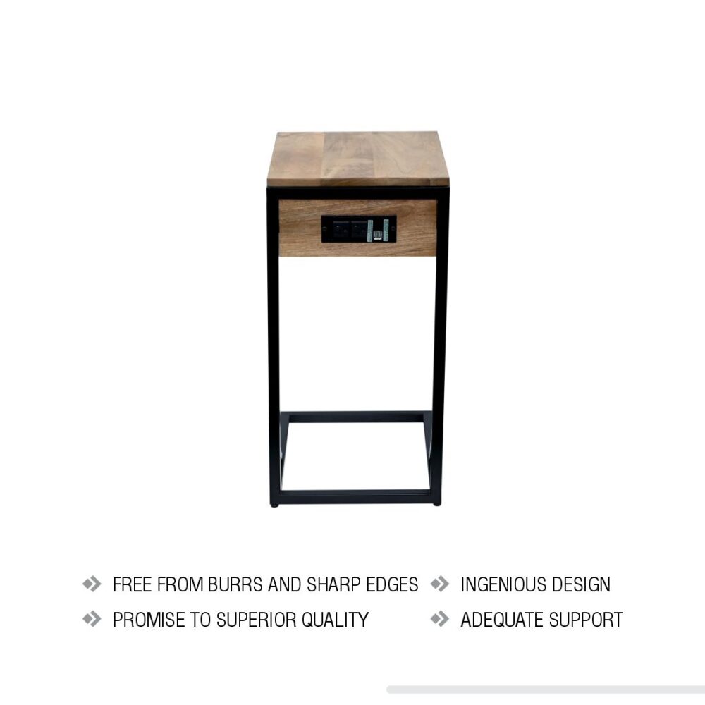 Natural Brown Side C Table With Charger Plug - Image 5