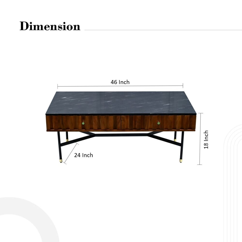 Honey Brown 4 Drawer Coffee Table with Marble Top - Image 5