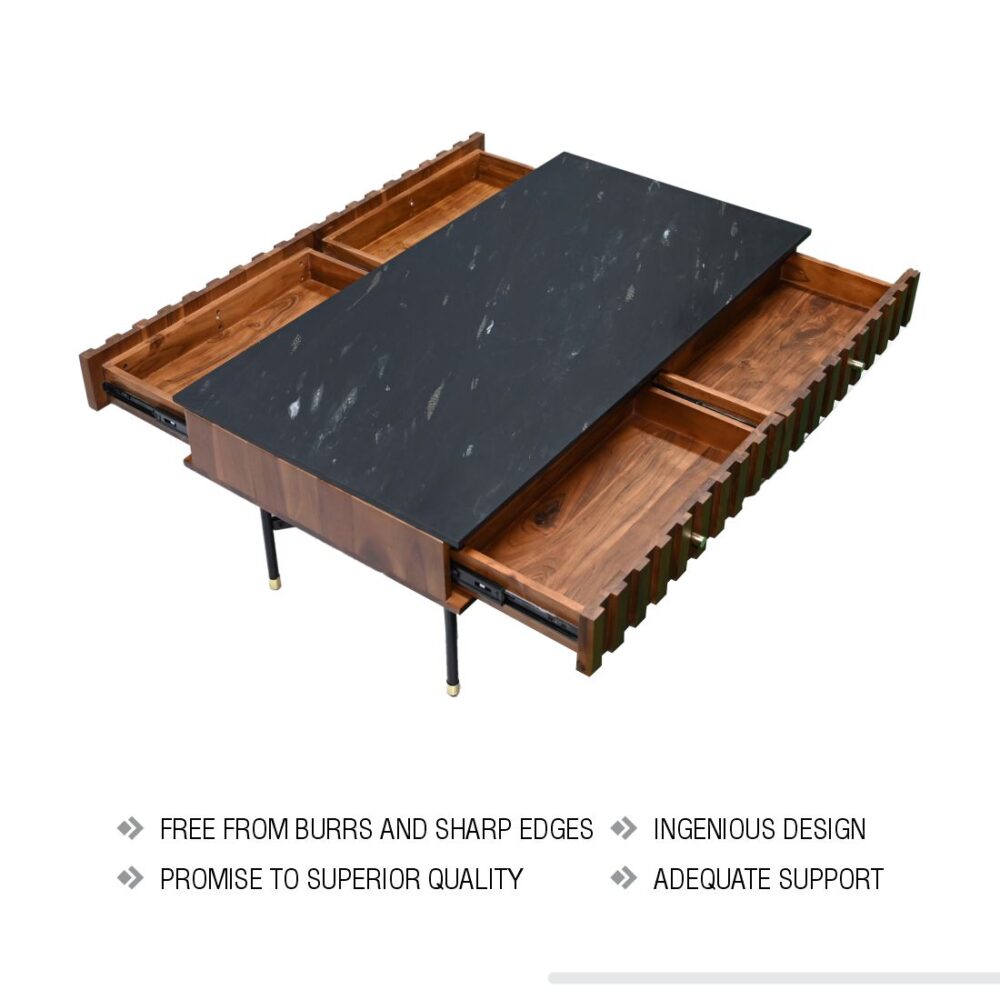 Honey Brown 4 Drawer Coffee Table with Marble Top - Image 6